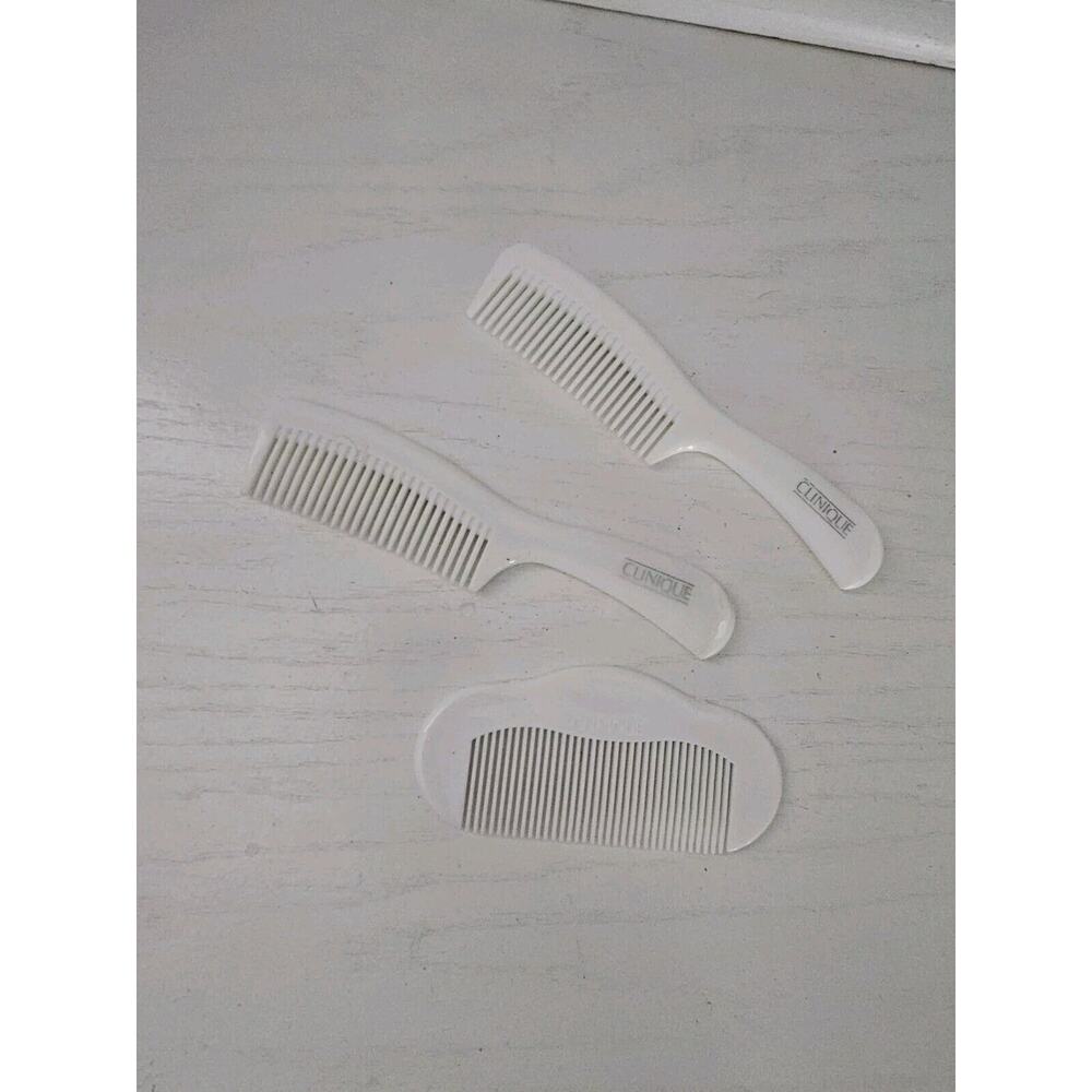 Vintage Clinique Hair Comb Wide Tooth Detangling White Hard Plastic Set‎ Of 3